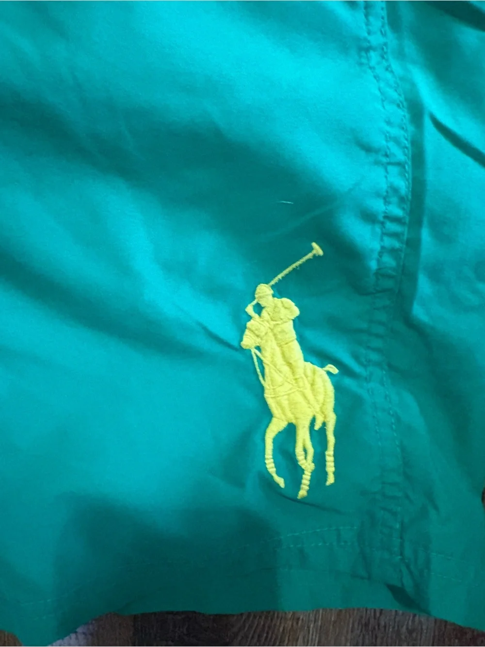 Boys XL Ralph Lauren Green Swim Trunks with Yellow Polo Logo